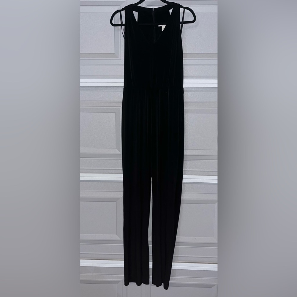 Dana Buchman Jumpsuit Womens 10 Black Stretchy Wide Leg Timeless Classic Chic